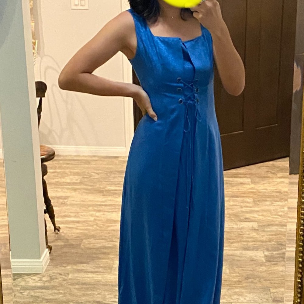 Blue Maxi Dress with Corset Detail